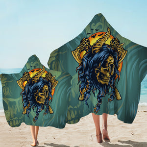 Old School Gold Buffalo Skull Warrior SWLS4749 Hooded Towel