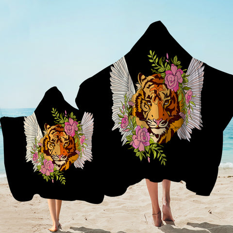 Image of Floral Tiger Wings Draw SWLS4750 Hooded Towel