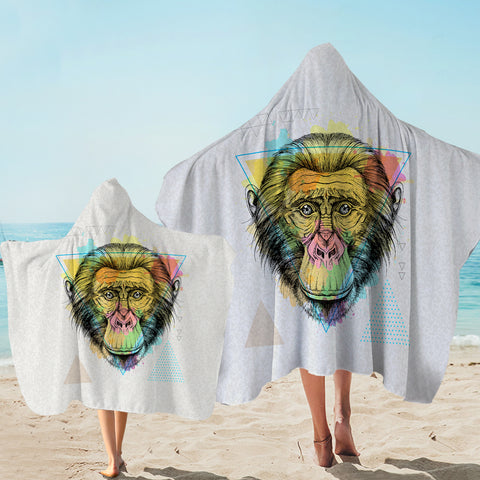 Image of Colorful Watercolor Triangle Monkey SWLS4751 Hooded Towel