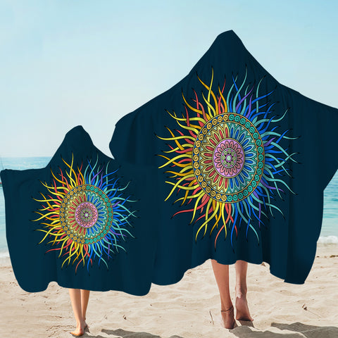 Image of 2-Tone Sun Mandala Orange & Blue SWLS4753 Hooded Towel