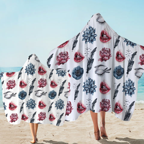 Image of Flower, Feather, Lips Monogram SWLS4754 Hooded Towel