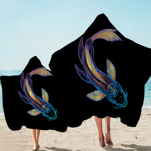 Golden Gradient Blue Purple Fish Koi SWLS4755 Hooded Towel