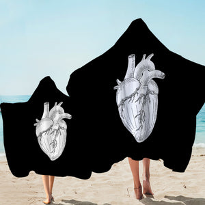 B&W Heart Sketch SWLS4756 Hooded Towel