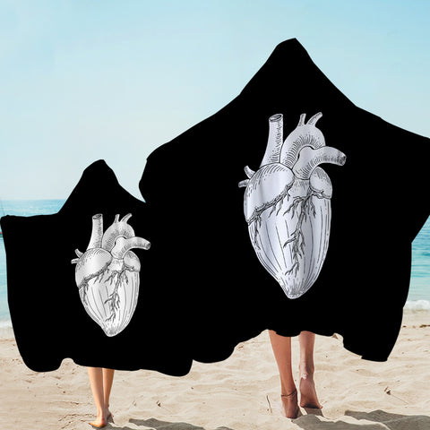 Image of B&W Heart Sketch SWLS4756 Hooded Towel