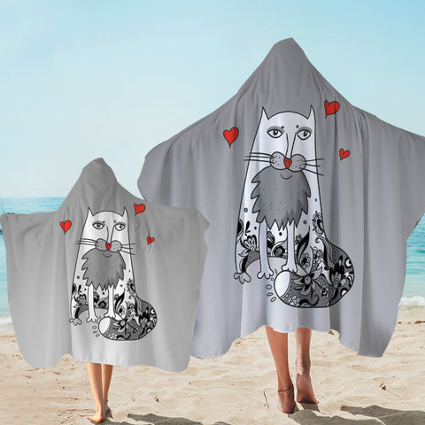 Image of Love Old Cat Grey Theme SWLS5177 Hooded Towel