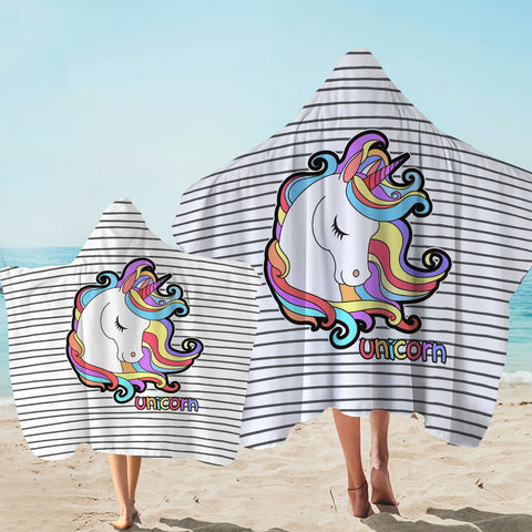 Image of Pastel Sleeping Unicorn Head Stripes SWLS5200 Hooded Towel