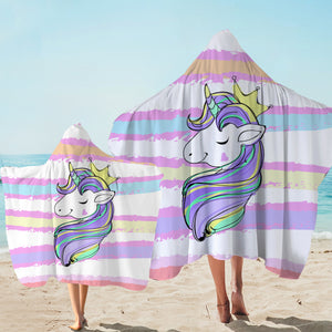 Happy Unicorn Queen Crown Colorful Stripes SWLS5203 Hooded Towel