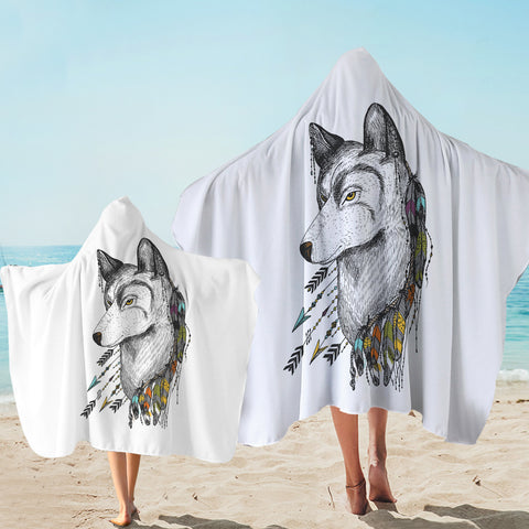 Image of Dreamcatcher Wolf White Theme SWLS5240 Hooded Towel