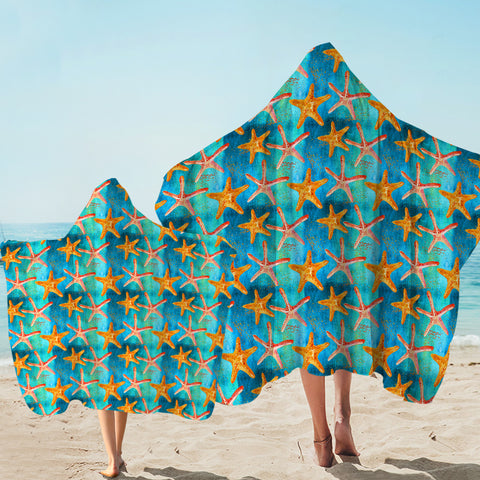 Image of Multi Watercolor Starfish SWLS5243 Hooded Towel