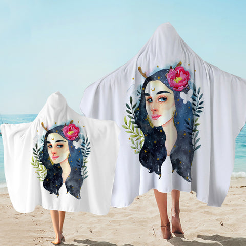 Image of Lady Night Flower Illustration SWLS5247 Hooded Towel