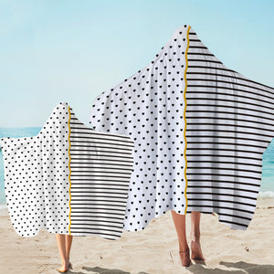 B&W Multi Heart Dot & Stripes Golden Line SWLS5267 Hooded Towel