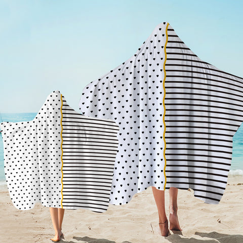 Image of B&W Multi Heart Dot & Stripes Golden Line SWLS5267 Hooded Towel