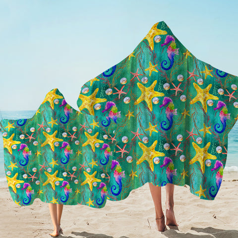 Image of Multi Seahorses & Starfishes SWLS5328 Hooded Towel