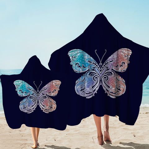 Image of 2-Tone Gradient Blue Red Butterfly Navy Theme SWLS5329 Hooded Towel