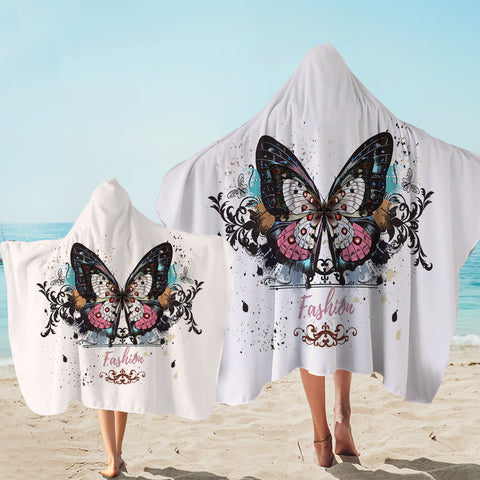 Image of Fashion Butterfly White Theme SWLS5330 Hooded Towel