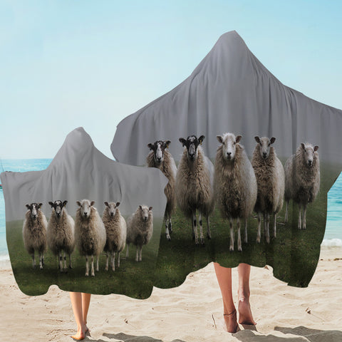 Image of Five Standing Sheeps Dark Theme SWLS5332 Hooded Towel