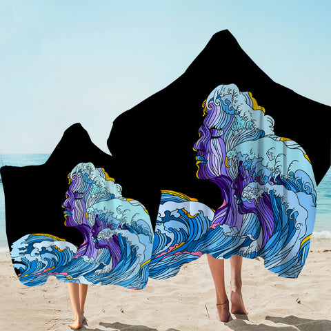 Image of Modern Art - Face Waves Pink & Blue Illustration SWLS5338 Hooded Towel