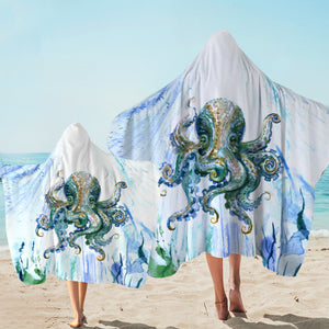 Watercolor Big Octopus Blue & Green Theme SWLS5341 Hooded Towel