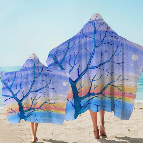 Image of Watercolor Big Tree & Rainbow Blue Theme SWLS5351 Hooded Towel