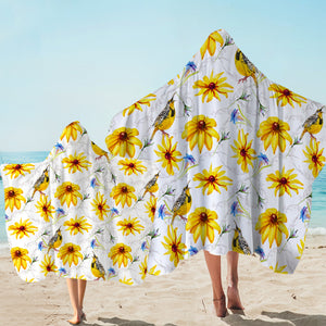 Multi Yellow Aster Flowers & Sunbirds SWLS5353 Hooded Towel