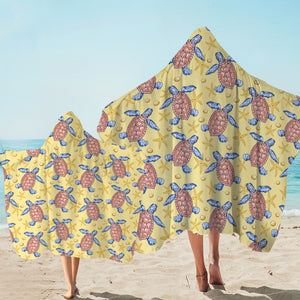 Multi Ocean Turtles Yellow Theme SWLS5449 Hooded Towel