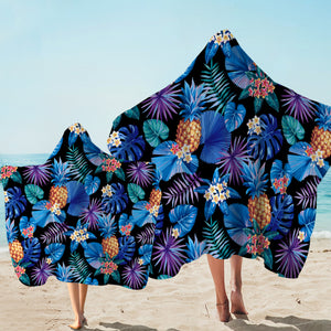 Blue Tint Tropical Leaves SWLS5452 Hooded Towel