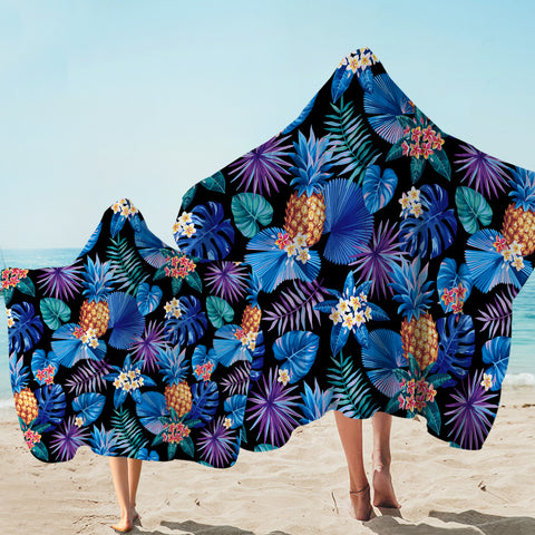 Image of Blue Tint Tropical Leaves SWLS5452 Hooded Towel