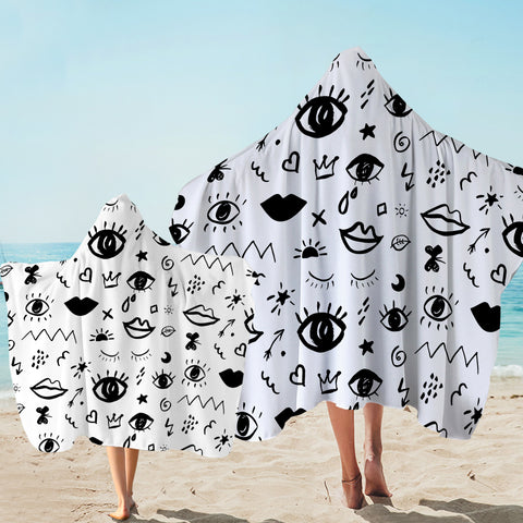Image of B&W Mini Gothic Sketch SWLS5456 Hooded Towel