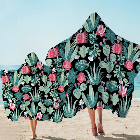 Image of Cute Cactus Flowers SWLS5458 Hooded Towel