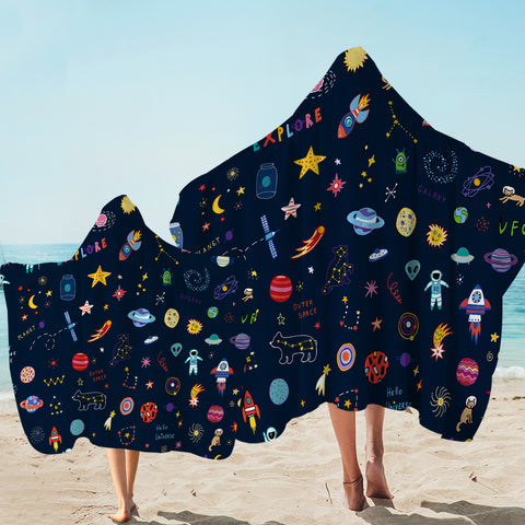 Image of Cute Colorful Tiny Universe Draw SWLS5467 Hooded Towel