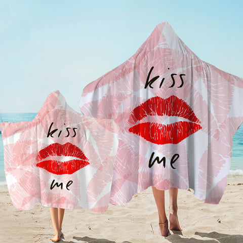 Image of Kiss Me Red Lips Pink Theme SWLS5476 Hooded Towel