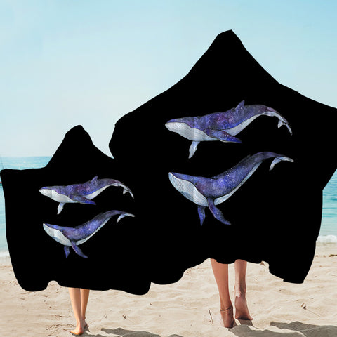 Image of Double Galaxy Big Whales Black Theme SWLS5477 Hooded Towel