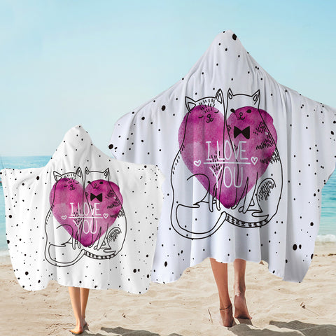 Image of I Love You - Black Line Cats Couple SWLS5482 Hooded Towel