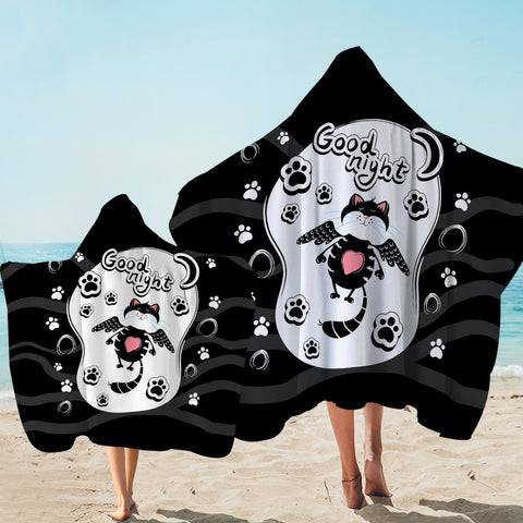 Image of Good Night Lovely Cat Black Theme SWLS5484 Hooded Towel