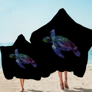 Colorful Purple Gradient Line Turtle Black Theme SWLS5486 Hooded Towel