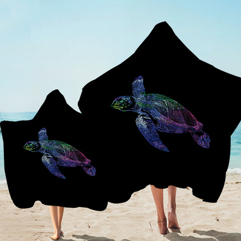 Image of Colorful Purple Gradient Line Turtle Black Theme SWLS5486 Hooded Towel