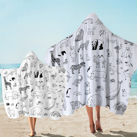 Image of Multi Cute Line Art Animals SWLS5492 Hooded Towel