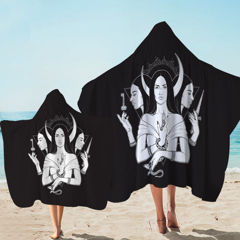 Image of B&W 3-side Of Witch SWLS5496 Hooded Towel
