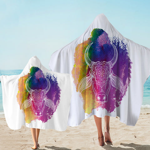 Image of Colorful Splatter Mandala Buffalo White Line SWLS5497 Hooded Towel