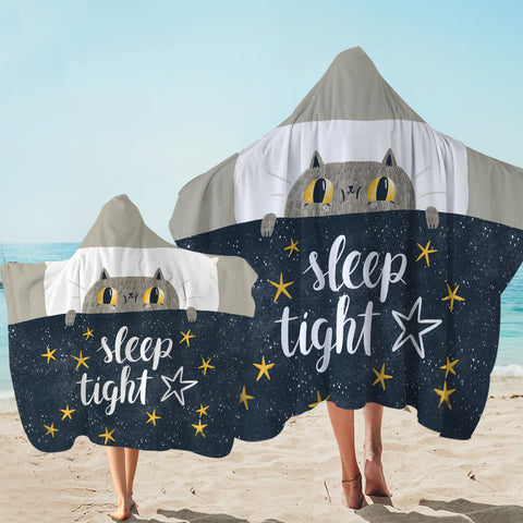 Image of Cute Grey Cat Sleep Tight SWLS5501 Hooded Towel