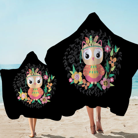 Image of Cute Floral Pastel Owl SWLS5598 Hooded Towel