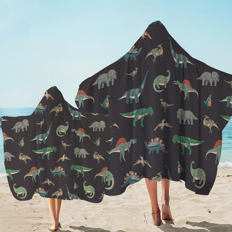 Image of Collection Of Dinosaurs Dark Grey Theme SWLS5599 Hooded Towel