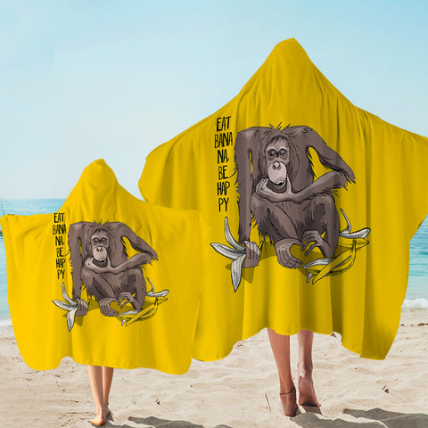 Image of Eat Banana & Be Happy - Monkey Yellow Theme SWLS5600 Hooded Towel