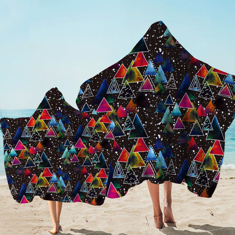Image of Multi Galaxy Triangles White Outline SWLS5605 Hooded Towel