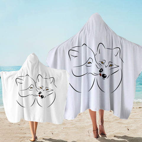 Image of Couple Black Line Yellow Eyes Wolves White Theme SWLS5611 Hooded Towel