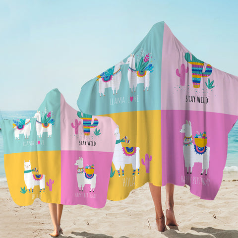 Image of Cute Shades Of Llama Pastel Theme SWLS5621 Hooded Towel