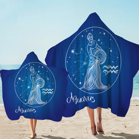 Image of Aquarius Sign Blue Theme SWLS6108 Hooded Towel