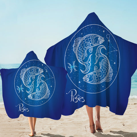 Image of Pisces Sign Blue Theme SWLS6115 Hooded Towel