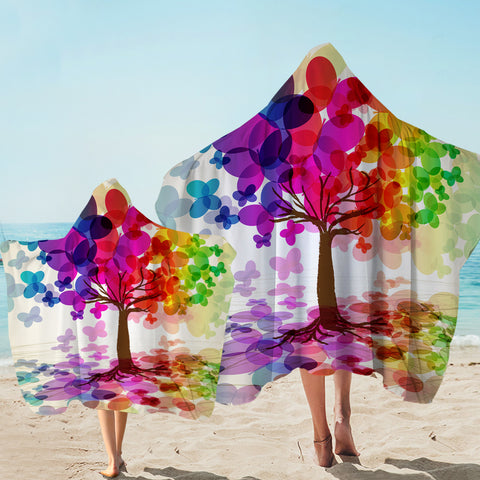 Image of Colorful Butterfly Pattern Tree SWLS6118 Hooded Towel