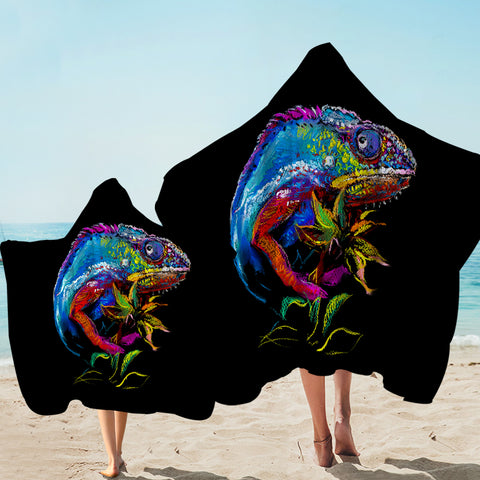 Image of Colorful Iguana Black Theme SWLS6125 Hooded Towel